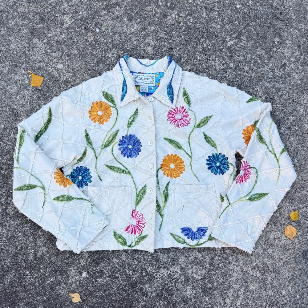 Tantrums White Floral Embroidered Bomber Jacket